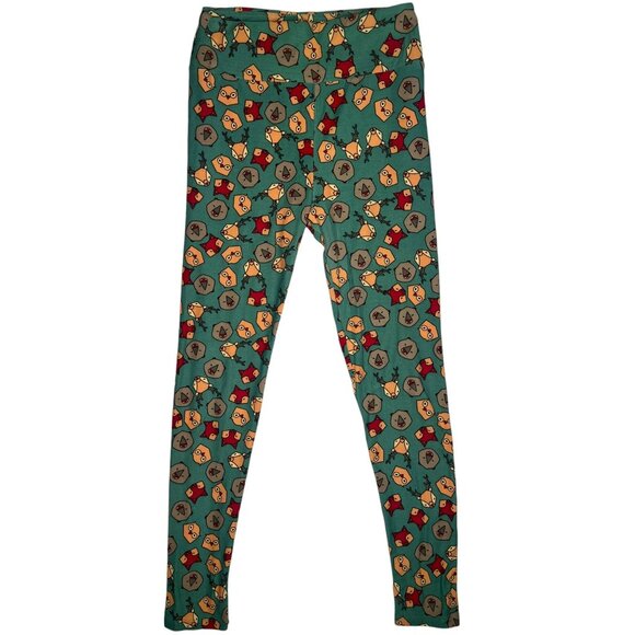 LuLaRoe Womens Leggings Deer Owl Fox Bear Green Buttery Soft One Size - Picture 2 of 6